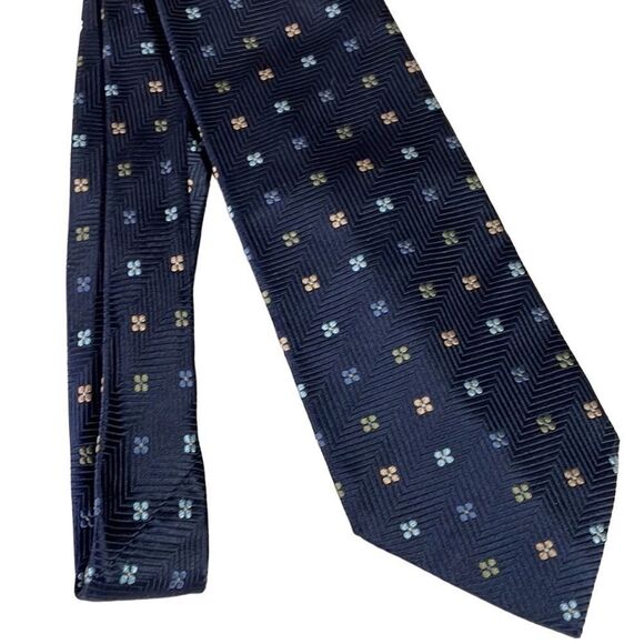 LOUIS DELL’OLIO 100% Silk Seide Mens Designer Tie Made in Italy Blue Floral 56”L - Picture 1 of 7